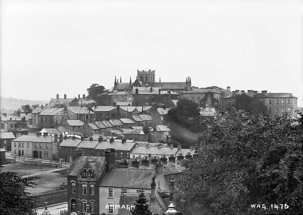 Armagh - an elevated view looking over the rooftops to the Cathedral