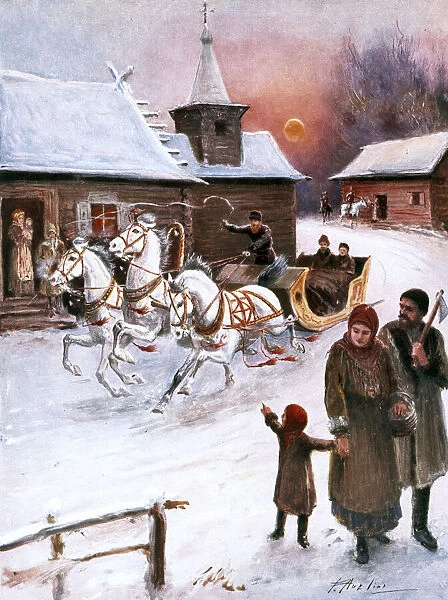Christmas card, Russian snow scene