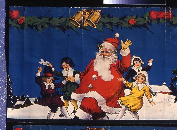 Christmas frieze, Santa Claus dancing with children in snow