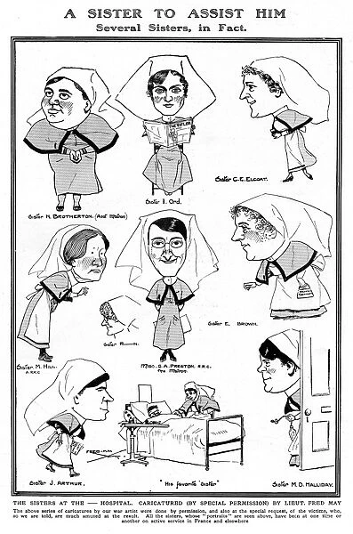 Nursing caricatures by Fred May, WW1