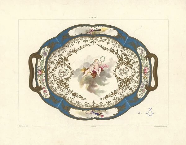 Platter with Madame du Barrys figure, painted by Asselin