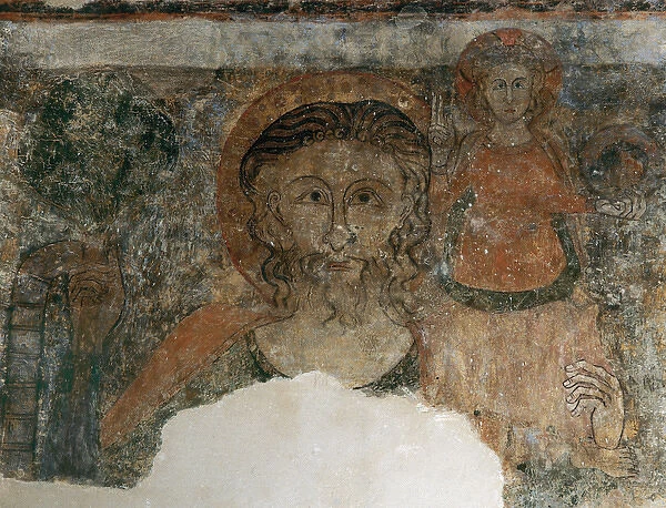 St. Christopher and Child. Frrench-gothic style fresco (seco