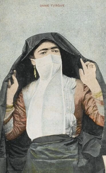 Turkish woman with long white veil