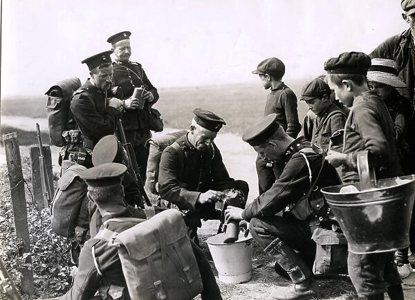WWI: British Royal Marines after landing in Ostend, Belgiaum