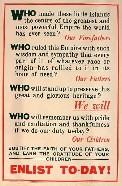 WWI Poster, Enlist Today