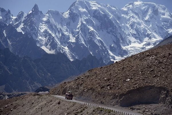 Bus on the Karakoram Highway through the Karakoram Range