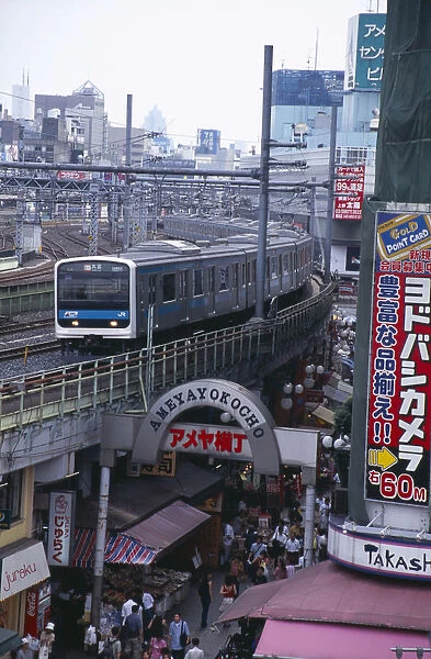 20060571. JAPAN Honshu Tokyo View over the busy Ameyayokocho market street