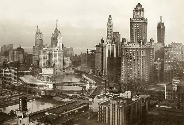 CHICAGO, 1931. A view of the Chicago skyline, including the Carbide and Carbon Building