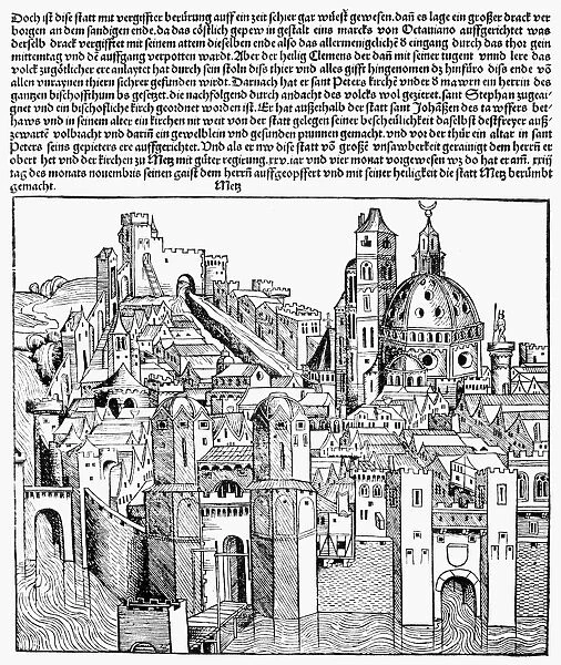 METZ, FRANCE, 1493. Woodcut, German, 1493, from the Nuremberg Chronicle, of Metz