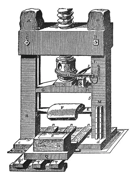 PRINTING PRESS. A paper-press, a close predecessor of the printing press