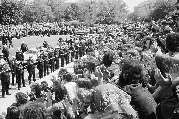 PROTEST, 1971. Hippies facing off with police during a protest in Washington, D