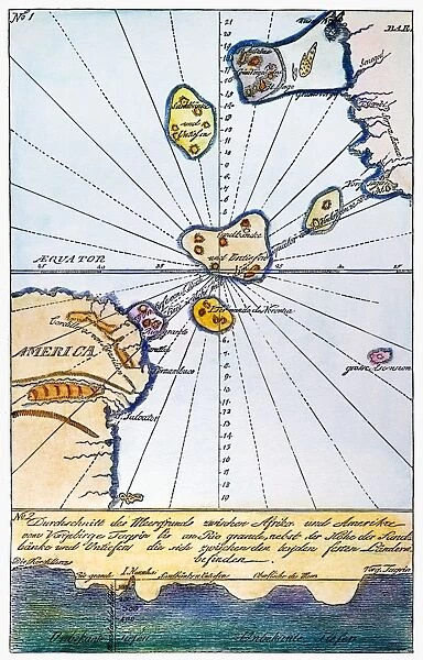 TRACES OF ATLANTIS midway between Africa and America on a German map, 1785