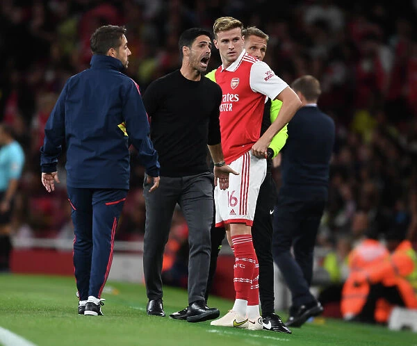 Arsenal Manager Mikel Arteta with Rob Holding: Arsenal FC vs Aston Villa, Premier League 2022-23