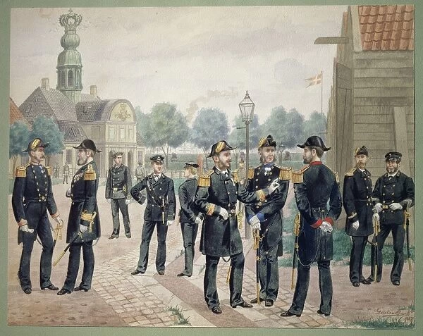 Officers of the Danish Navy at the Academy. Watercolor by Gustav Brock, 1887