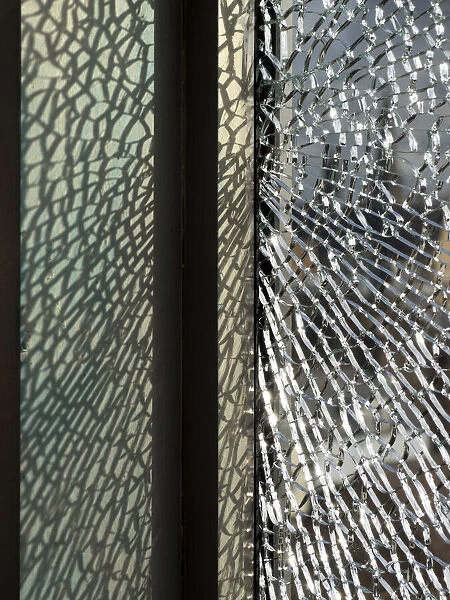 Smashed glass panel in Oxford, England