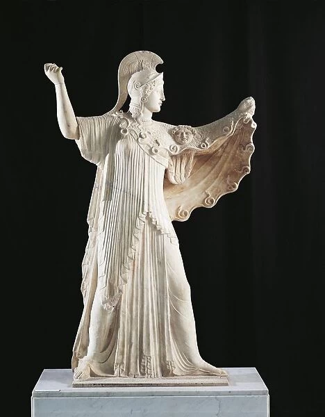 Statue of Athena Promachos from an original sculpture of the 5th century B. C. from the Villa of the Papyri at Ercolano, ancient Herculaneum, province of Naples, Italy, Roman civilization