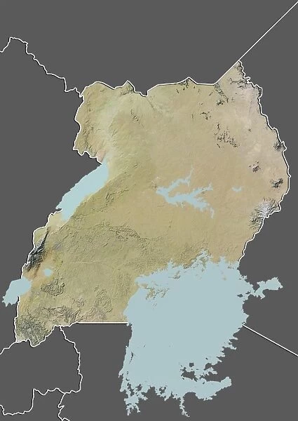 Uganda, Relief Map with Border and Mask