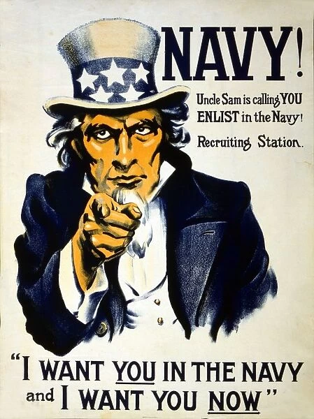 World War I 1914-1918: American recruitment poster, 1917. Navy Uncle Sam is