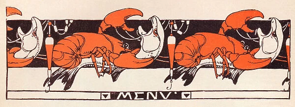 Lobster attacking fish snake art nouveau decoration 1897