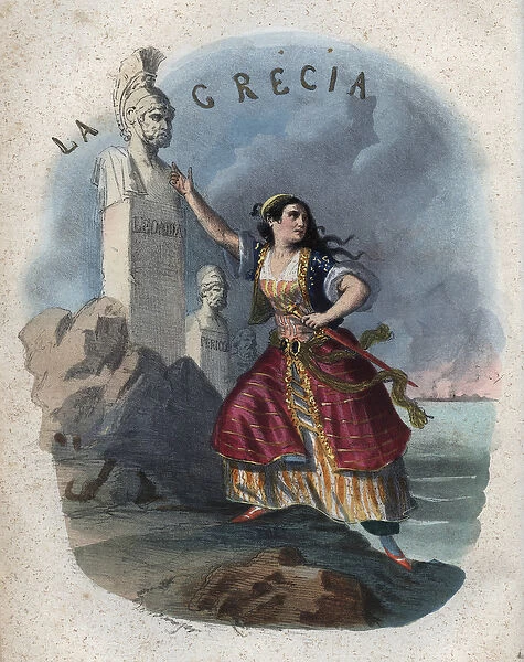 Allegory of greece - engraving from 'Usi e Costumi di Tutti i Popoli dell
