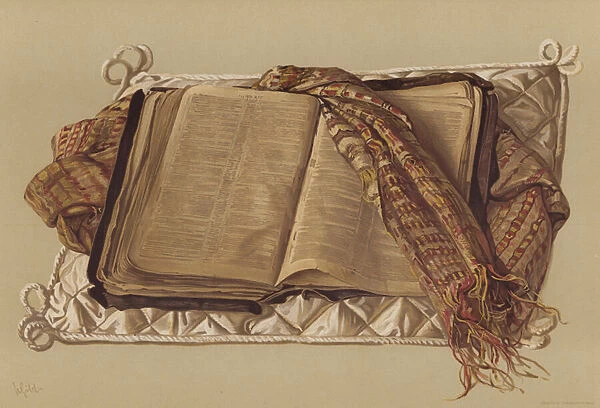 Bible and silk scarf of Major-General Charles George Gordon, C B (chromolitho)