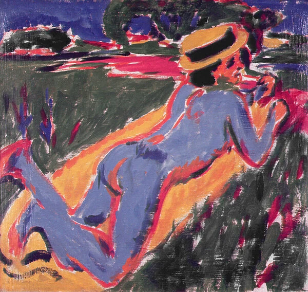 Blue Reclining Nude with a Straw Hat, 1908 (oil on canvas)