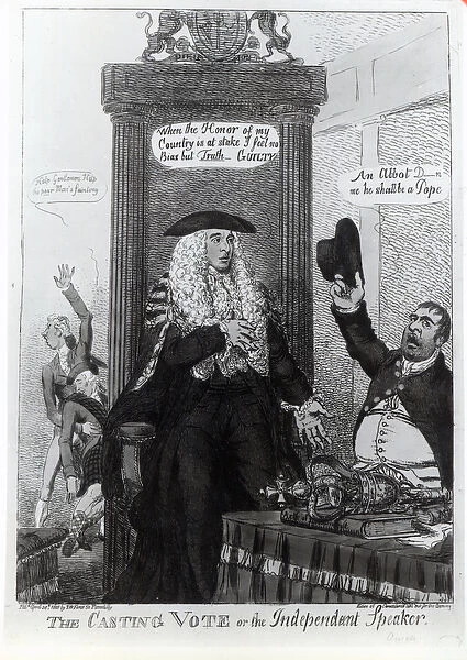 The Casting Vote, or the Independant Speaker, satirical cartoon showing then Prime Minister