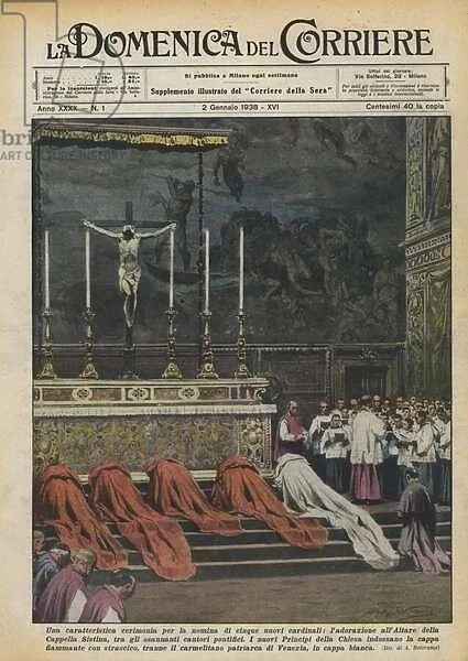 A characteristic ceremony for the appointment of five new cardinals, adoration at the Altar... (colour litho)