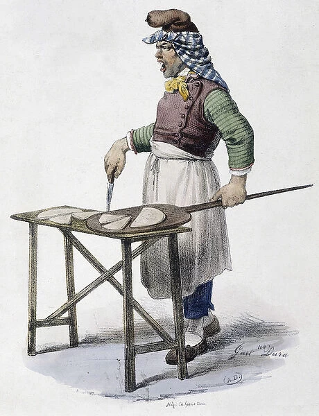 Cheese merchant in Italy - lithography, 19th century
