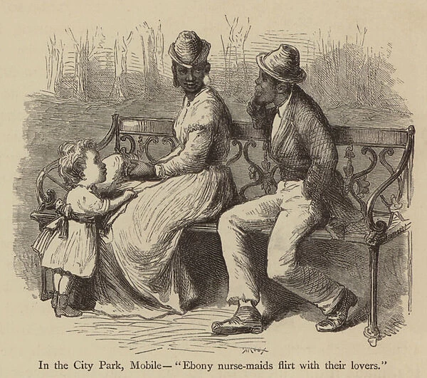 In the City Park, Mobile, 'Ebony nurse-maids flirt with their lovers'(engraving)