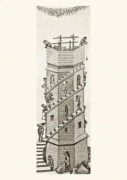 Construction of the Tower of Babel, 1878 (litho)