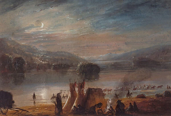 Crossing the River by Moonlight, Making Camp, c. 1858-60 (w  /  c on paper)