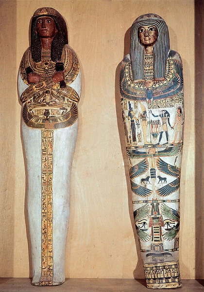 Egyptian antiquite: casket of Panebmontou (left) 21st dynasty (around 1069-945