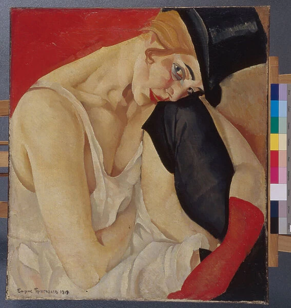 Femme en chapeau haut de forme - Peinture de Boris Dmitryevich Grigoriev (1886-1939), huile sur toile (71x62, 5 cm), 1919 - (Lady in Top Hat, Oil on canvas by Boris Dmitryevich Grigoriev, 1919) - Private Collection