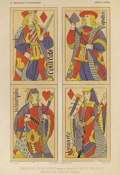 French playing cards, 15th Century (chromolitho)