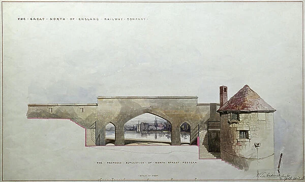 The Great North of England Railway Company; The proposed alteration of North Street Postern, 1840 (w / c and pencil)