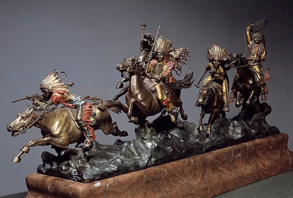 Indian Riding Bronze sculpture by Karl Kauba, 19th century La Rochelle, Musee du Nouveau Monde