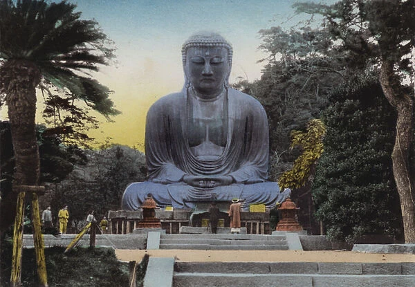 Japan, c. 1912: The Finest Daibutsu, or Great Budha at Kamakura dates from 1252 Height 49 feet and 7 in, By train 50 minutes from Yokohama (photo)