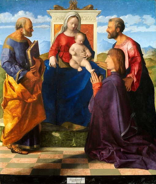 Madonna and Child Enthroned with SS. Peter and Paul and a Donor, 1505 (oil on panel)