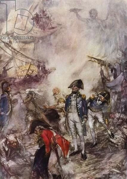 Nelson at Trafalgar (colour litho)