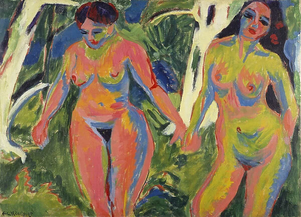 Two Nude Women in a Wood, 1909 (oil on canvas)