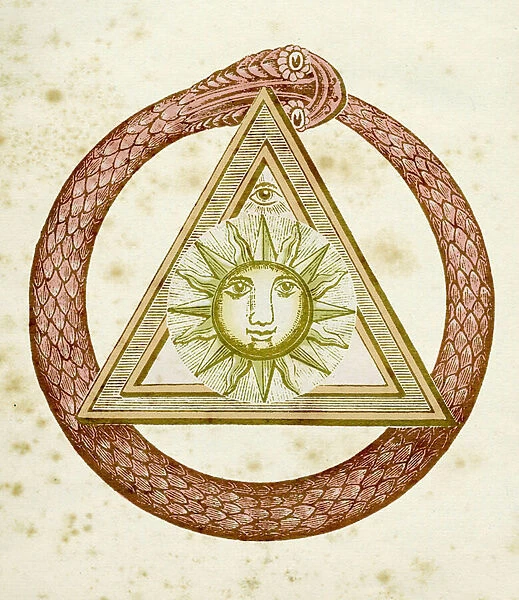 Ouroboros, delta, and the divine eye with the sun, from The Kneph