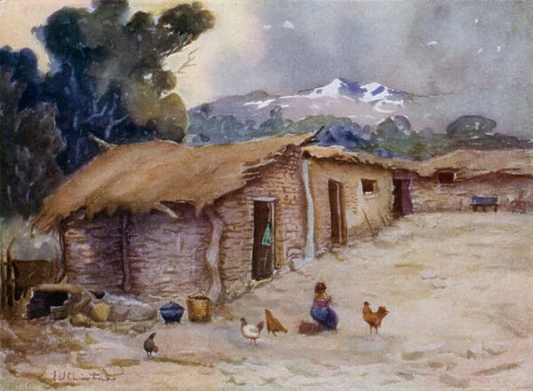 A Paisanos hut on the Chilian frontier (colour litho)