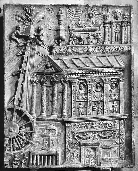 Relief depicting a winch, late 01st century AD (stone) (b  /  w photo)