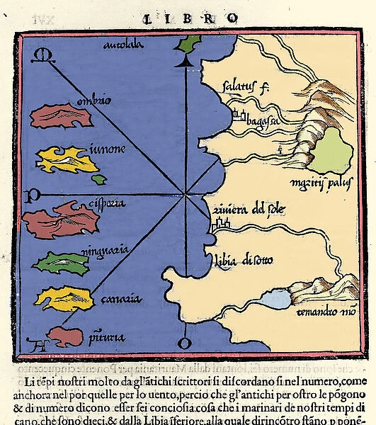 Representation of the Canary Islands. Isolario (map of islands) by Benedetto Bordone