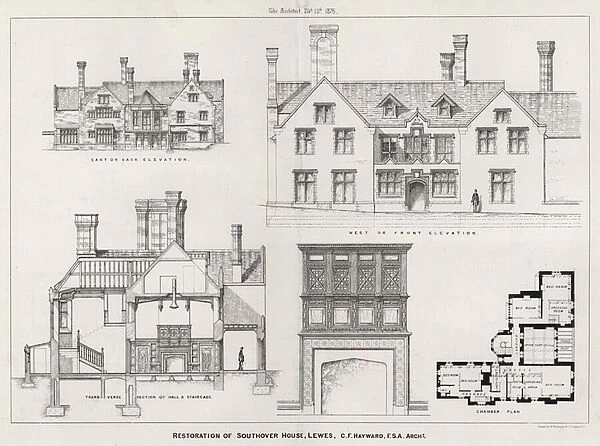 Restoration of Southover House, Lewes (engraving)