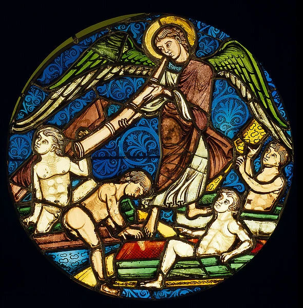 Resurrection of the dead stained glass from the Holy Chapel. Sun