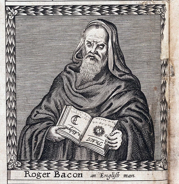 Roger Bacon (1214-1294), surnomme Doctor Mirabilis (Docteur admirable) - Oeuvre anonyme, gravure, 1659 - (Roger Bacon (From: The order of the Inspirati), Copper engraving, Anonymous) - Private Collection