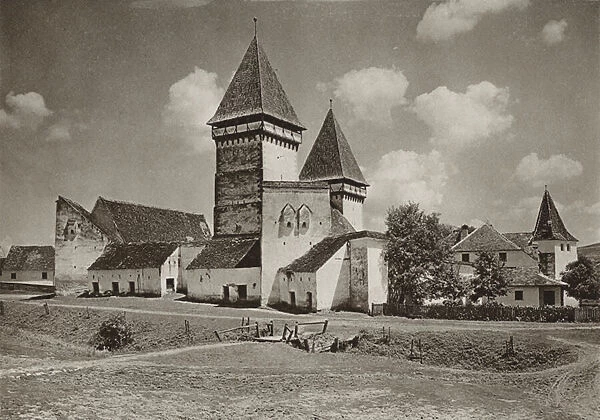 Romania: Dealu Frumos, Fortified Church (b  /  w photo)