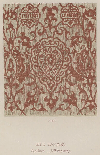Silk Damask, Sicilian, 15th century (colour litho)